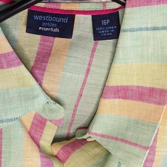 WESTBOUND Essentials Bright Pastel Plaid Linen Lagenlook Blouse Size 16 Petite - Picture 3 of 6